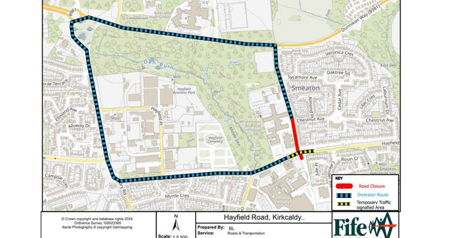 Aerial view of road closure work