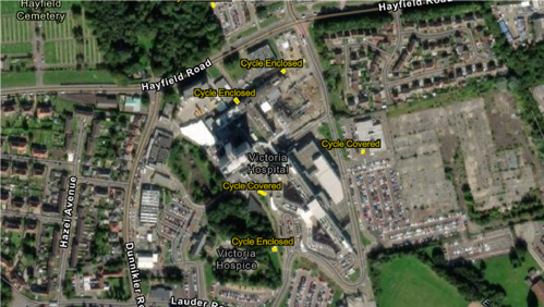 Map showing cycle storage at Victoria Hospital