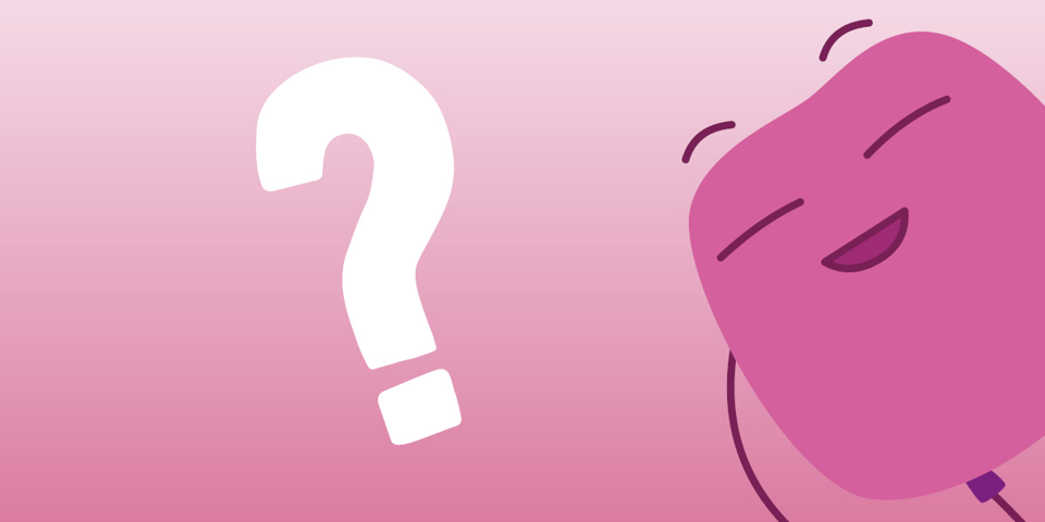 pink character with question mark